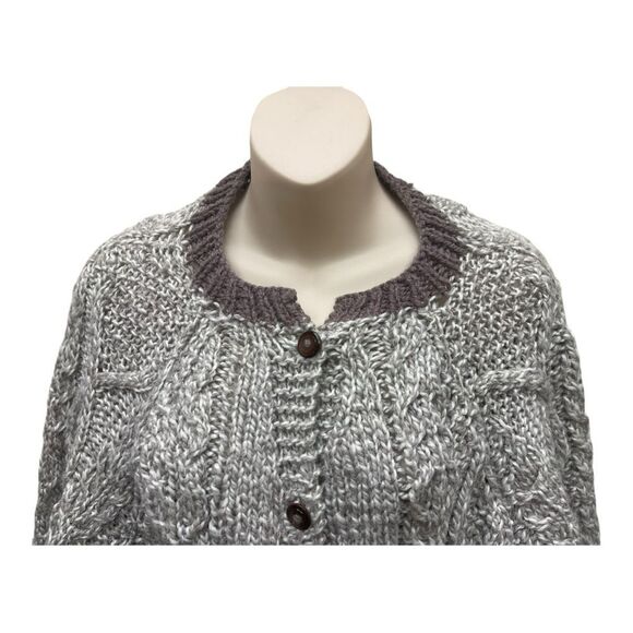 Handmade Chunky Knit Cardigan Sweater XL Button Up Cable Knit Cozy Classic - Picture 2 of 6